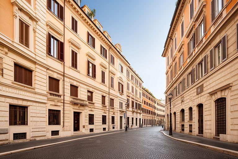 Strada del centro storico di Roma con palazzi eleganti e atmosfera premium