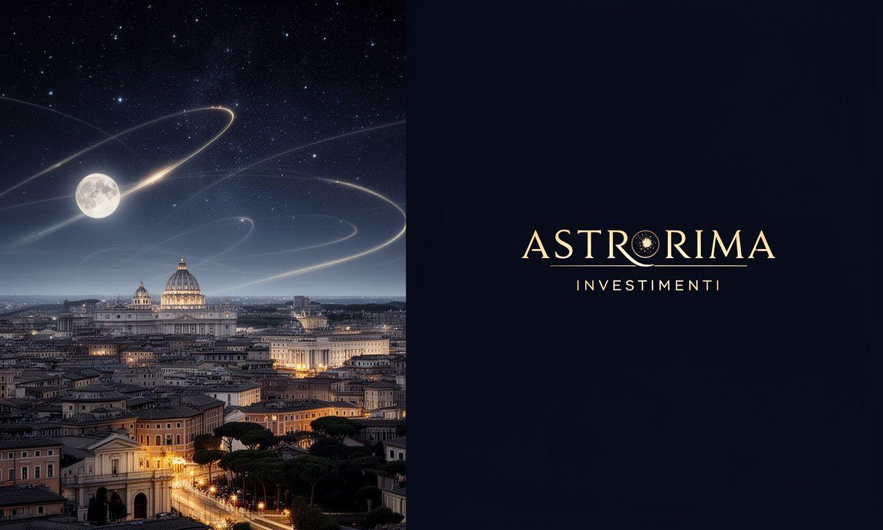 Skyline stilizzato di Roma sotto un cielo stellato futuristico per il banner principale di Astrorima Investimenti